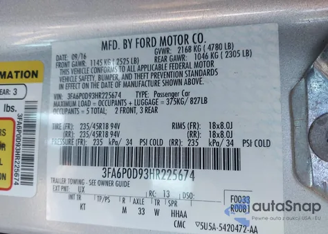 2017 Ford Fusion Titanium из США, поврежденный, VIN 3FA6P0D93HR225674